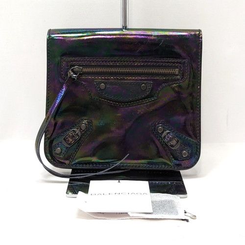 BALENCIAGA Le City Clutch Bag Leather Metallic Purple Green 219502 Authentic