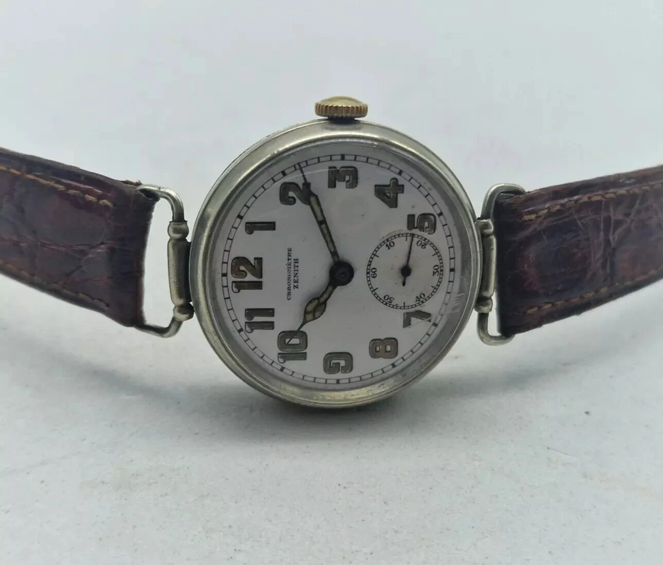 Zenith — ANTIQUE ZENITH CHRONOMETRE WHITE DIAL MANUAL WIND TRENCH WATCH / R097