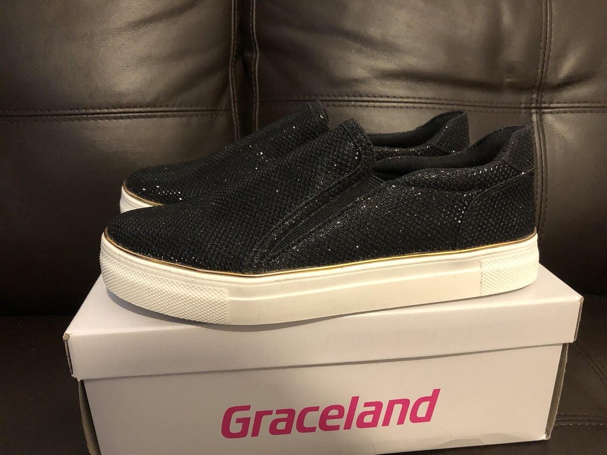 Graceland Deichmann Glitter Chunky Slip On Trainers Sneakers UK