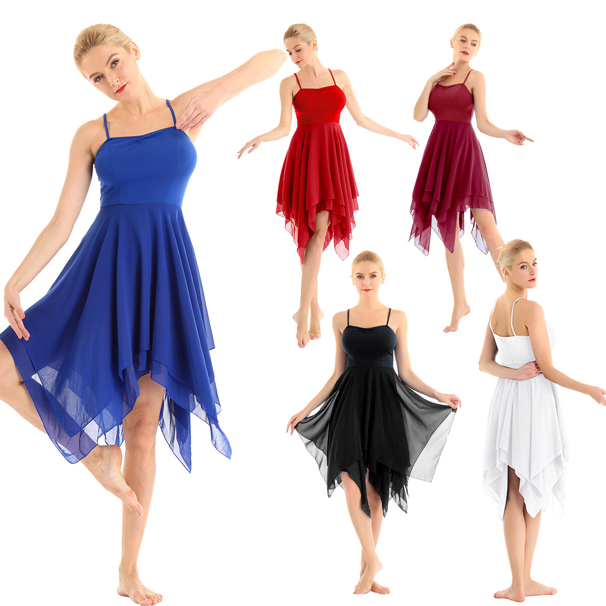 Women's Lyrical Modern Ballet Dance Costume Asymmetric Chiffon Flowy Dresses  | eBay