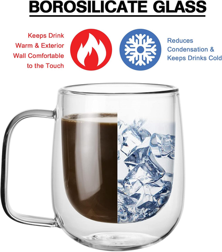 Glass Coffee Mug, 8.5 Oz Double Walled Insulated Cup Heat-Resistant for Tea Coff - Picture 4 of 9