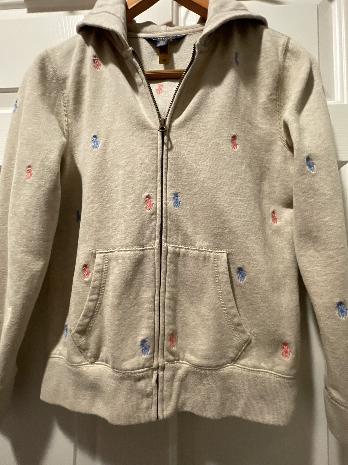 Polo Ralph Lauren Ragazza XL Marrone Rosa Blu Pony Felpa Full Zip Cappuccio Leggi