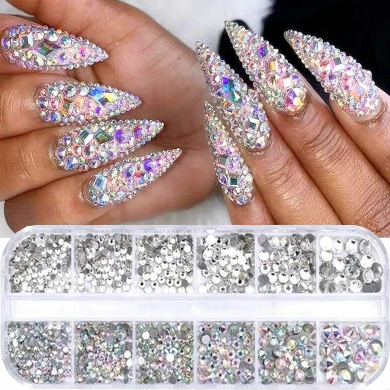 Crystal Resin Stone AB Flat Back Plastic Nail DIY Glitters Glass Rhinestones  Set