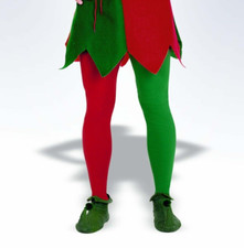 CHRISTMAS TIGHTS ONE RED LEG, ONE GREEN LEG ADULT STANDARD AND PLUS SIZES