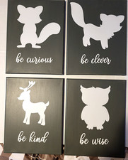 Woodland Nursery Decor Lot of 7 Prints Deer, Bear, Fox, Owl, Raccoon, Compass