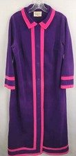 Vanity Fair Snap Front Long Velour Robe Purple w/Pink Trim Size 16