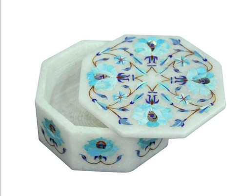 Marble Trinket Box Turquoise Stone Inlay Work Color Bow BOX with ...