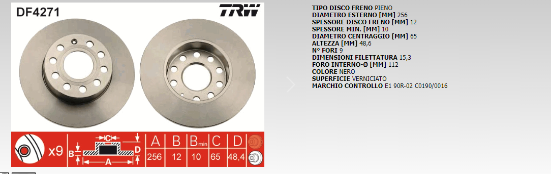 Coppia dischi freno pieni posteriori TRW DF4271