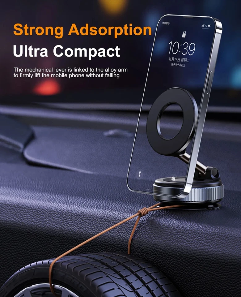Car Phone Mount Magnetic Vacuum Holder 360° Foldable Stand for iPhone Samsung - Image 3 of 4