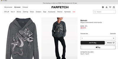 Balmain Dragon-Embroidered Cotton Hoodie | eBay