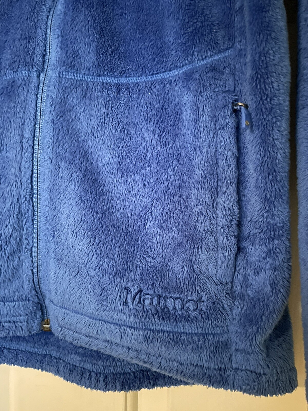 Marmot Monkey Jacket Large Blue Full Zip Fuzzy Fl… - image 3