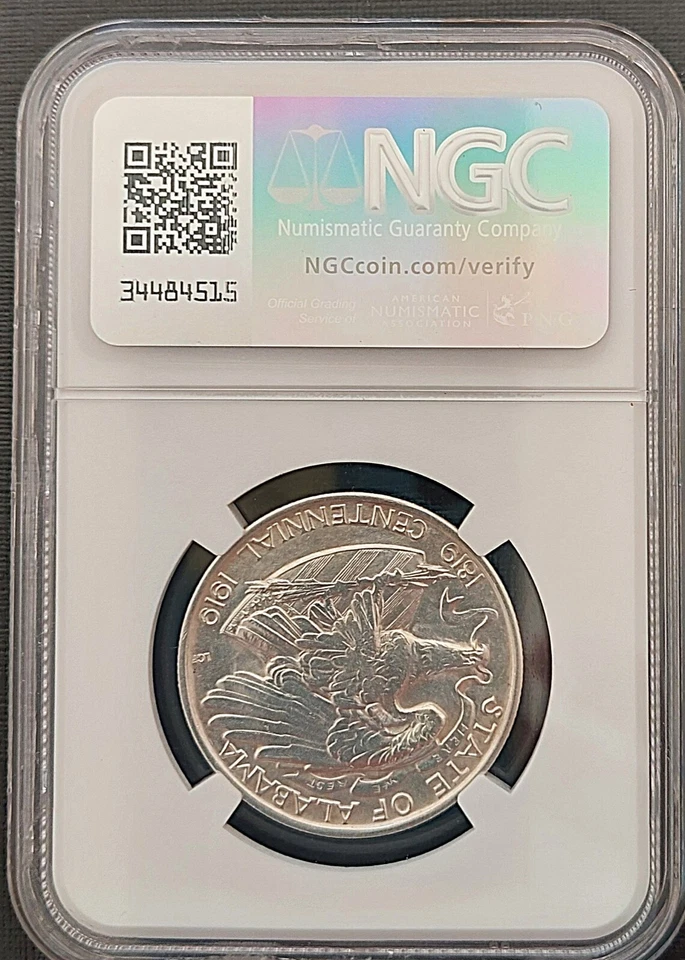 1921 50 C  Alabama , NGC Unc. details  , nice silver coin    #1924, #61-17 - Image 4 of 4