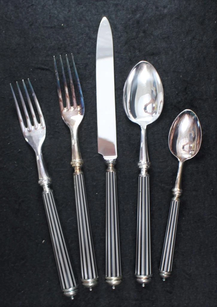 Alain Saint Joanis Lignes Noir 5 Piece Placesetting Silverplate Black Stripes