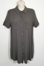 Lulus Women Sz Extra Small Olive Green Button Shirt Dress Pockets Rayon Stretch