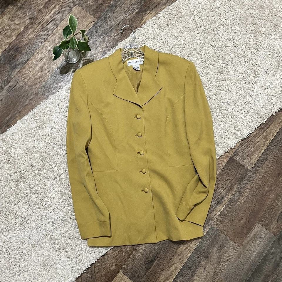 Blazer vintage Saville 4 amarillo mostaza 100 % seda con muescas solapa Foto 2 de 4