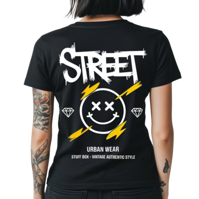 Stuff Box Frauen kurzarm V Neck Shirt Street schwarz STB-1345 S bis 3XL