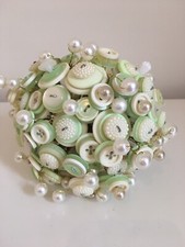 Vintage Green Button Bouquet - Handmade Wedding Bouquet - Pearl Bouquet