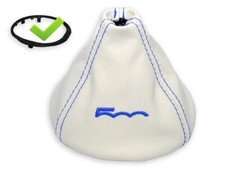 SCHALTMANSCHETTE FUR FIAT 500 SCHALTSACK ELFENBEIN STICKEREI 500 BLAU + RAHMEN