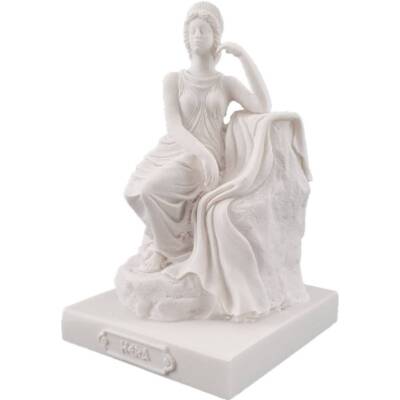 13,5cm Alabaster Figur Hera griechische Göttin sitzt auf Stein