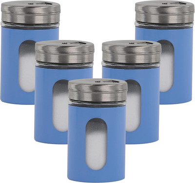 Denim Blue Salt Pepper Shakers Retro Spice Jars Glass - Set of 5