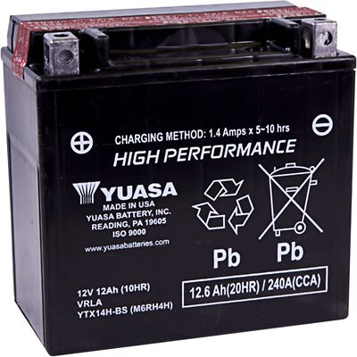 Yuasa AGM Battery - YTX14H-BS .69 Liter - Maintenance-Free YUAM6RH4H