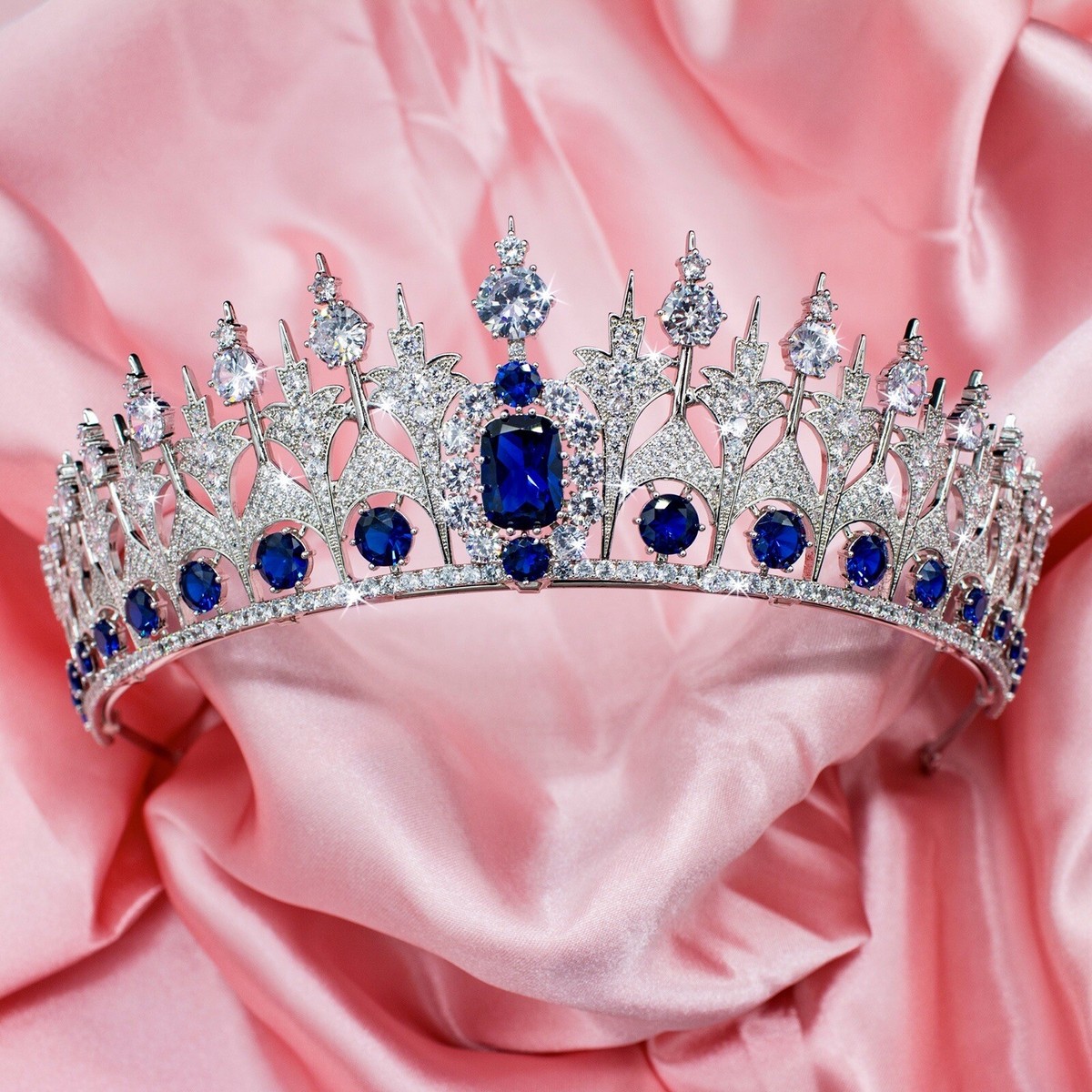 Simulated Sapphire Parure Tiara, Luxury Queen Maxima of the