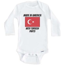 Made In America With Turkish Parts Turkey Flag Funny Long Sleeve Baby Bodysuit