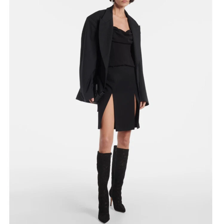 Botas para mujer de encaje estilo americano con punta hasta la rodilla tacón de aguja cremallera Foto 4 de 4