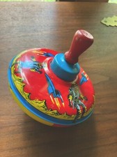 Vintage 6" Spinning Top Tin Rocket Spaceship  Astronaut Toy Circa 1960s 