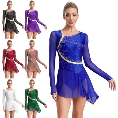 Figure Skating Dress Lady Strappy Backless Tulle Skirted Leotard Lyrical Costume