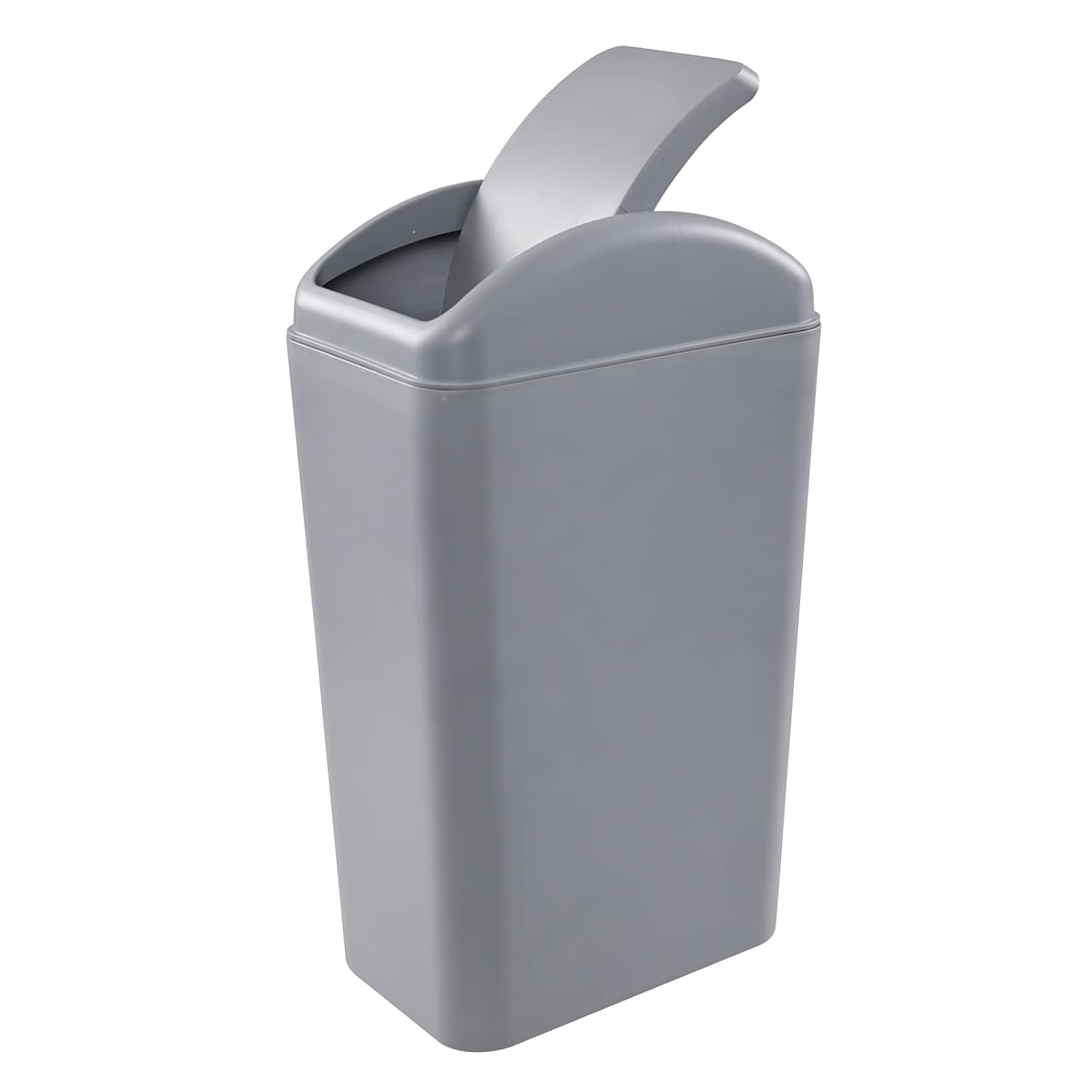 1 Pack 3 Gallon Plastic Swing Top Trash Can, Gray Slim Garbage Bin, F