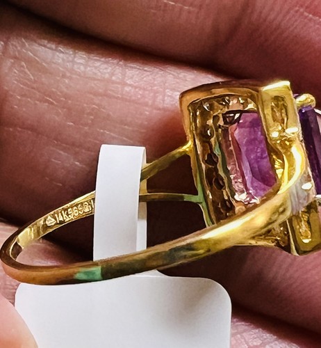 Natürlicher Diamant Amethyst 0,25 14kt massiv Gelbgold Ringgröße 6 # NEU - Bild 13 von 17