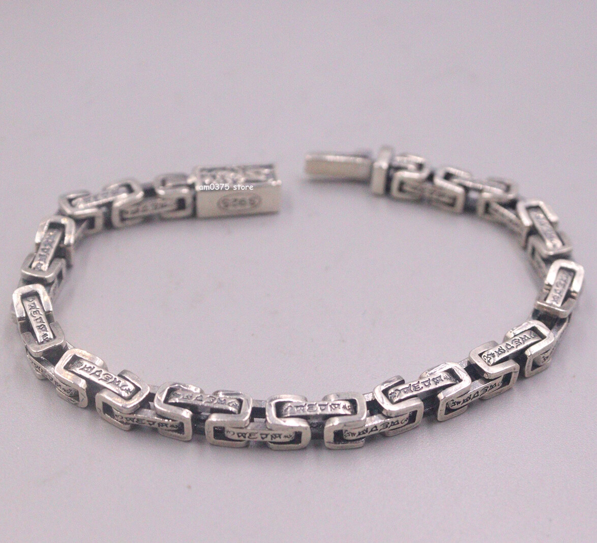 【SCENERITY】Square silver bracelet Real 925 Sterling Silver Bracelet Men's Women 5mm Square