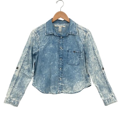 American Rag Cie Denim Shirt Womens XS Blue Acid Wash Lightweight Pearl Snap
