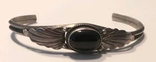 Southwestern Sterling Onyx Cuff Bracelet Signed JMF