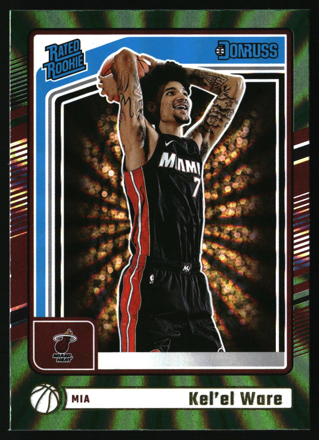 Kel'el Ware 2024-25 Donruss Holo Green Laser #221 RC Miami Heat