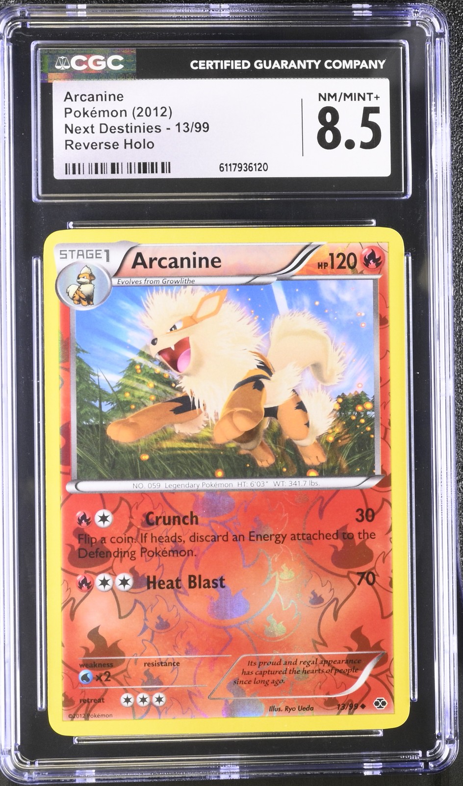 CGC 8.5 Arcanine 2012 Next Destinies 13/99 Reverse Holo Pokemon Card