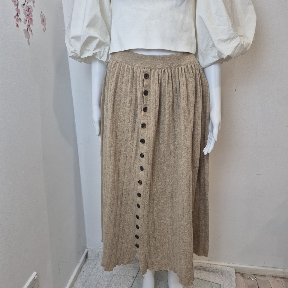 Rumia womens Wool blend Skirt AU 10 brown pleated A Line Midi skirt cottage 452