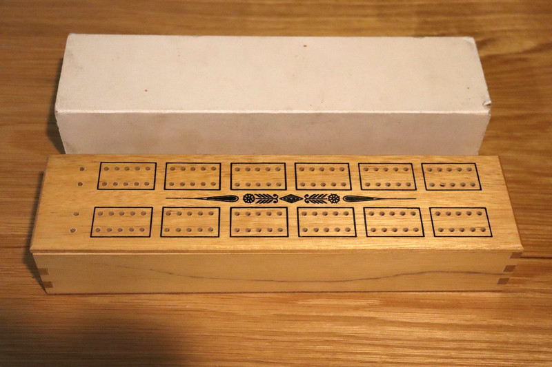 Vintage Fred Roberts Cribbage Board Domino Set Wood Box w/ Storage Box