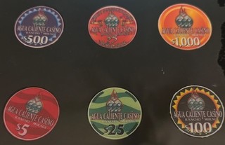 AQUA CALIENTE RANCHO MIRAGE $100/$500/$1000/$25/2 $5 CASINO CHIP SET CALIFORNIA