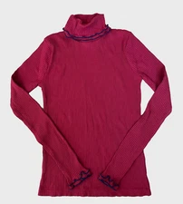 J.CREW WOMEN'S RED NAVY BLUE CONTRAST RIBBED TURTLENECK TOP Sz L