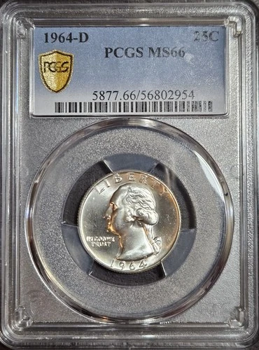1964-D Washington Silver Quarter Super Flashy PCGS Gold Shield MS66