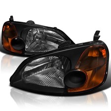 Fits 2001-2003 Honda Civic 24dr Coupe Sedan Black Headlights Lamps Leftright