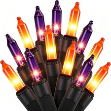 Orange Purple Halloween Lights, 100 Count, Incandescent Mini Halloween String Li
