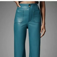 Anthropologie Maeve Turquoise Sz 25 The Colette Wide-Leg Faux Leather Pants 406