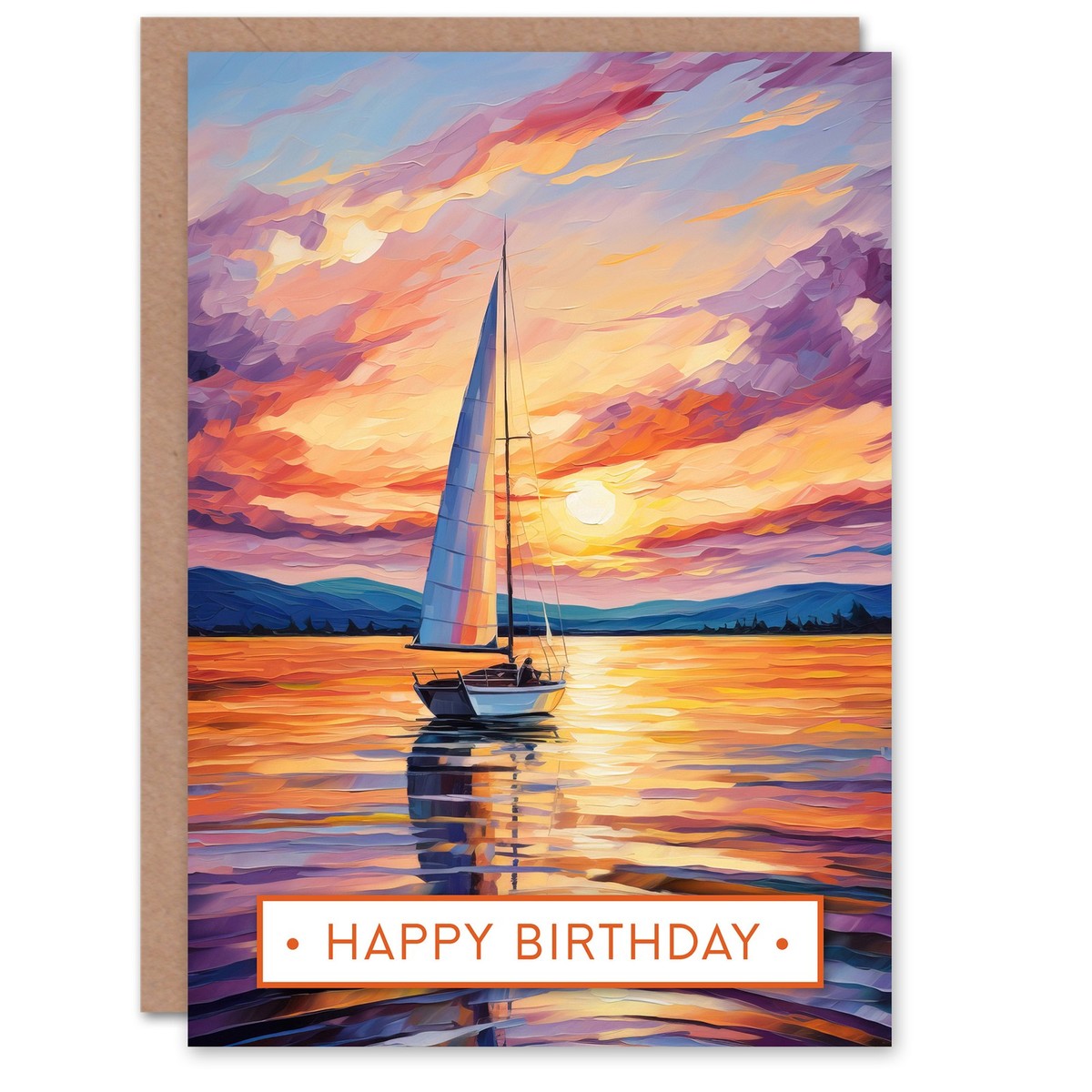 Happy Birthday Sunset Sailing Sailboat Vibrant Seascape Birthday