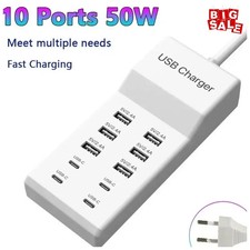 USB Charger Station,10-Port 50W Multiple USB Charging Station Multi Ports USB Ch