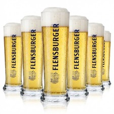 6x Flensburger Bier Glas 0,4l Biergläser Bierglas Becher blau Schrift Vancouver
