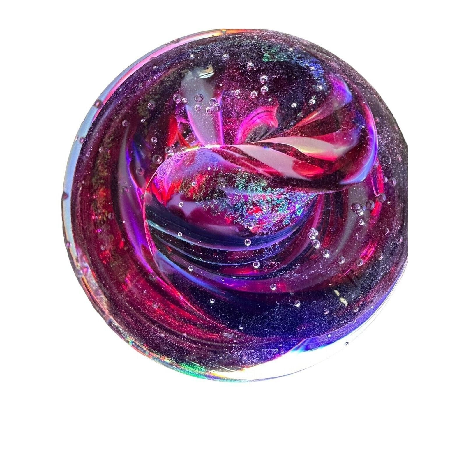 NEW Ruby Glow 3” Reds Gold Orb Paperweight Bullicante Bubbles Signed Scotty G.