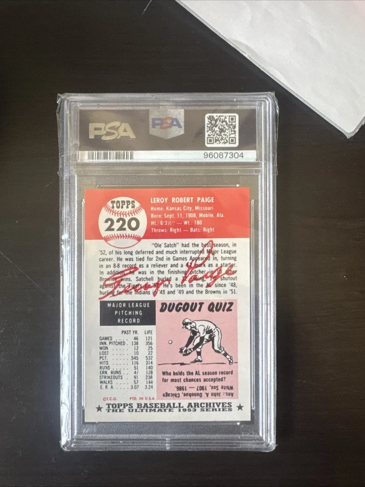 1991 Topps Archives The Ultimate 1953 Set - Satchel Paige #220 - Image 2 of 2